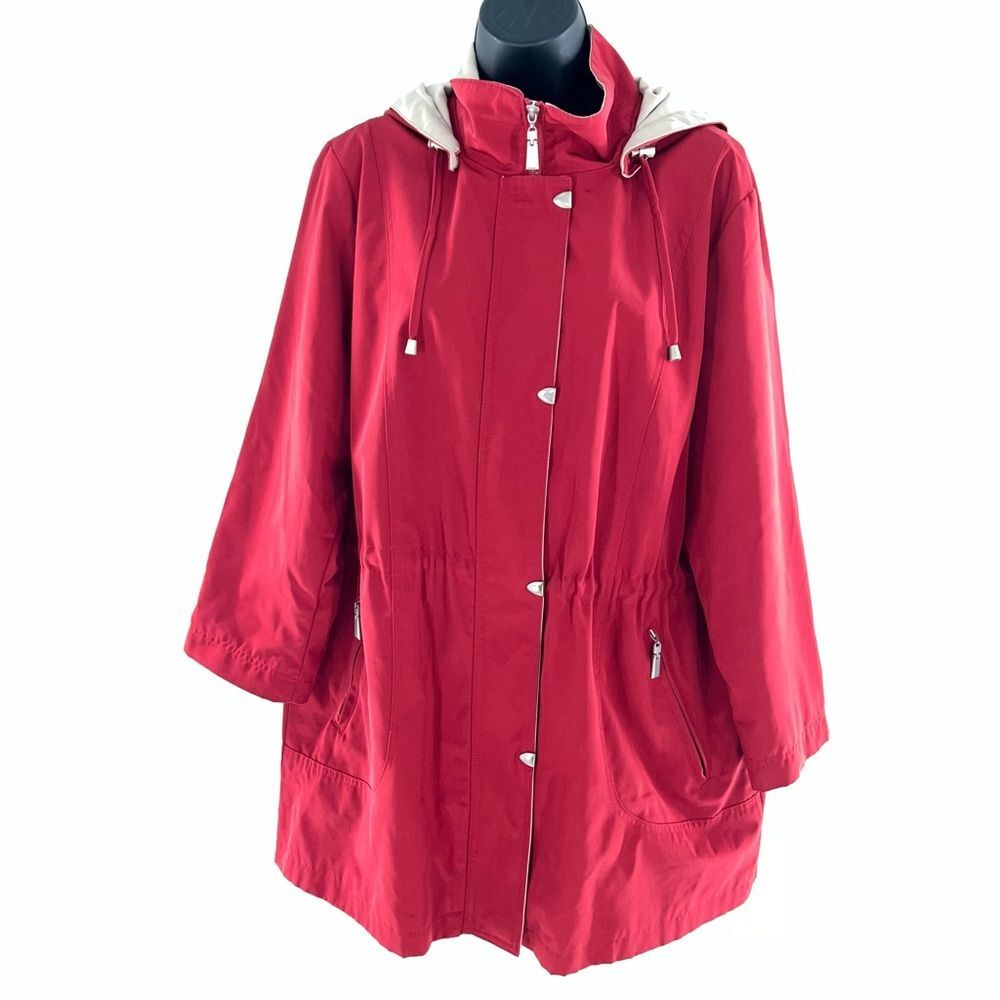 Nautica Women's Red/Tan Utility Jacket w/Removable Hood Zipper/Snaps Front-XLP